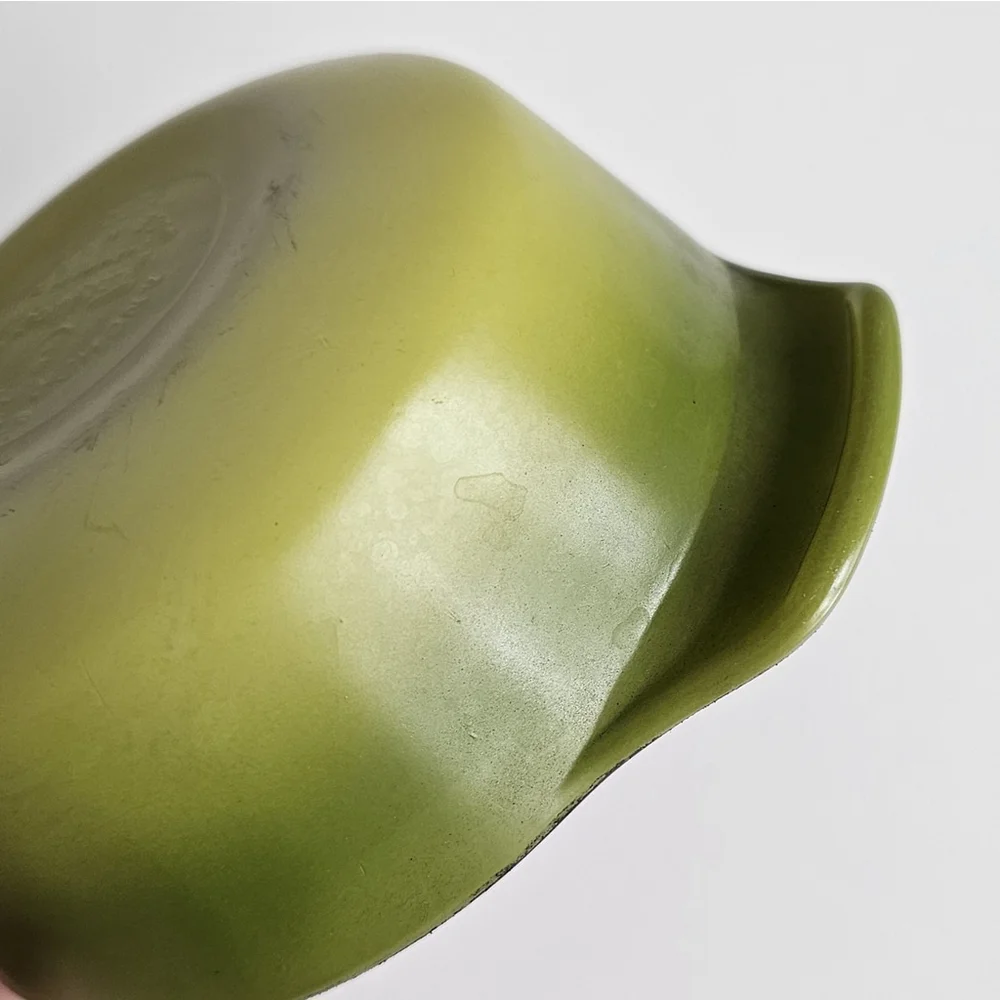 Vintage Anchor Hocking Fire-King 12 oz Olive Green Teflon Ovenware Dish w/ Glass